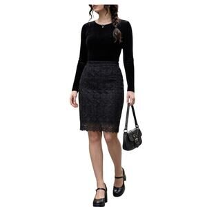 Vintage Caché Black Floral Lace Embroidered Skirt Whimsigoth Scalloped Y2K Large